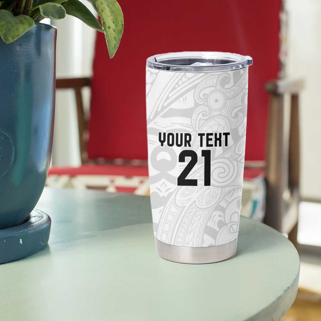 New Zealand Rangatira Custom Tumbler Cup All White Niho Taniwha Maori Tribal