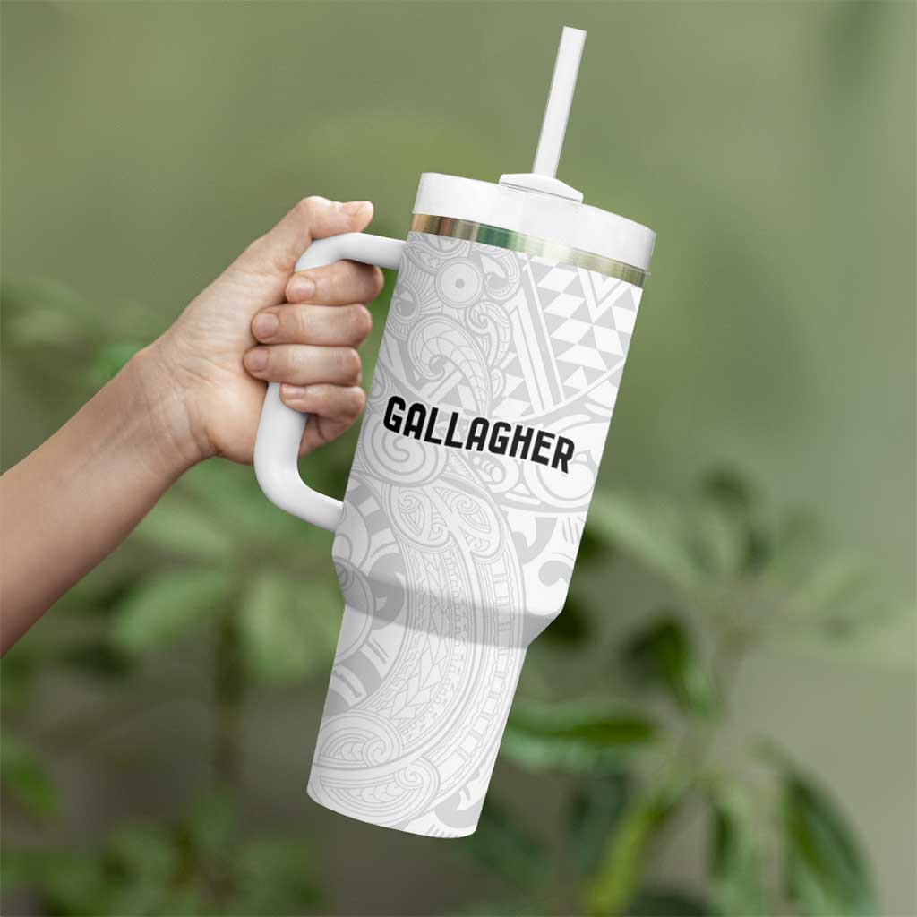 New Zealand Rangatira Custom Tumbler With Handle All White Niho Taniwha Maori Tribal