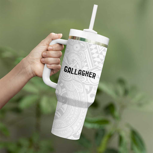 New Zealand Rangatira Custom Tumbler With Handle All White Niho Taniwha Maori Tribal