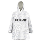New Zealand Rangatira Custom Wearable Blanket Hoodie All White Niho Taniwha Maori Tribal