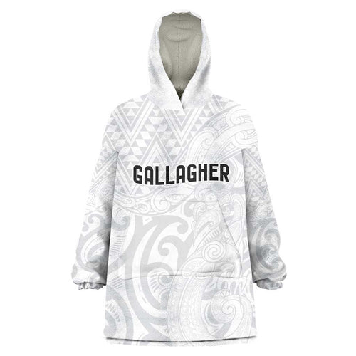 New Zealand Rangatira Custom Wearable Blanket Hoodie All White Niho Taniwha Maori Tribal