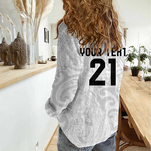 New Zealand Rangatira Custom Women Casual Shirt All White Niho Taniwha Maori Tribal
