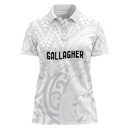 New Zealand Rangatira Custom Women Polo Shirt All White Niho Taniwha Maori Tribal