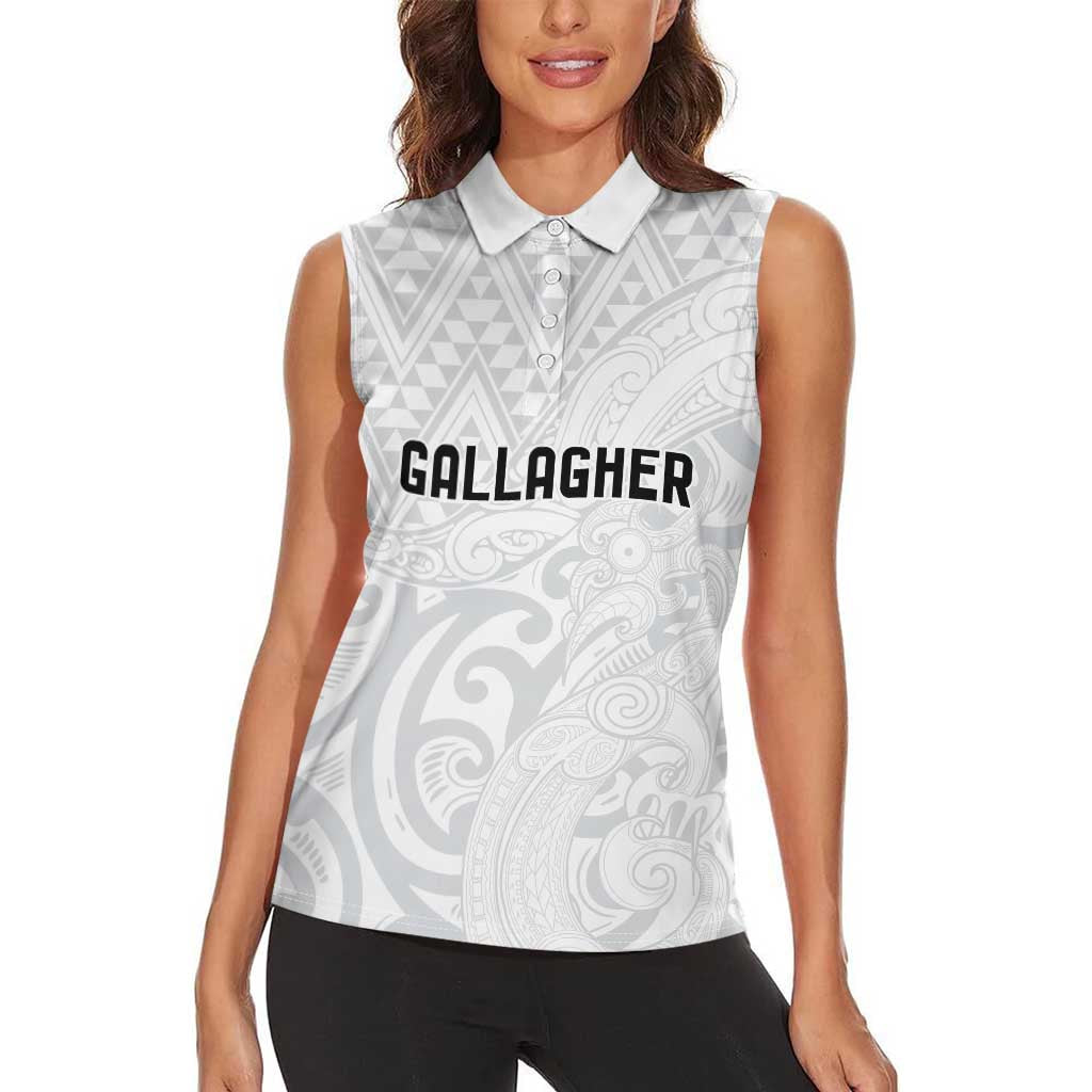 New Zealand Rangatira Custom Women Sleeveless Polo Shirt All White Niho Taniwha Maori Tribal