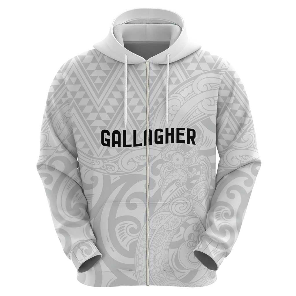 New Zealand Rangatira Custom Zip Hoodie All White Niho Taniwha Maori Tribal