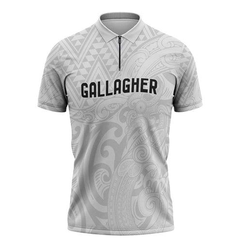New Zealand Rangatira Custom Zipper Polo Shirt All White Niho Taniwha Maori Tribal - Aussie Hoodie
