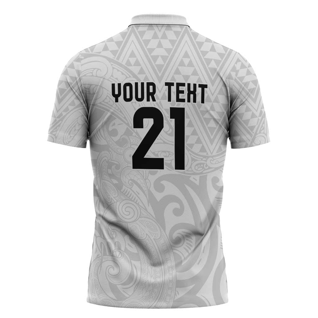 New Zealand Rangatira Custom Zipper Polo Shirt All White Niho Taniwha Maori Tribal - Aussie Hoodie