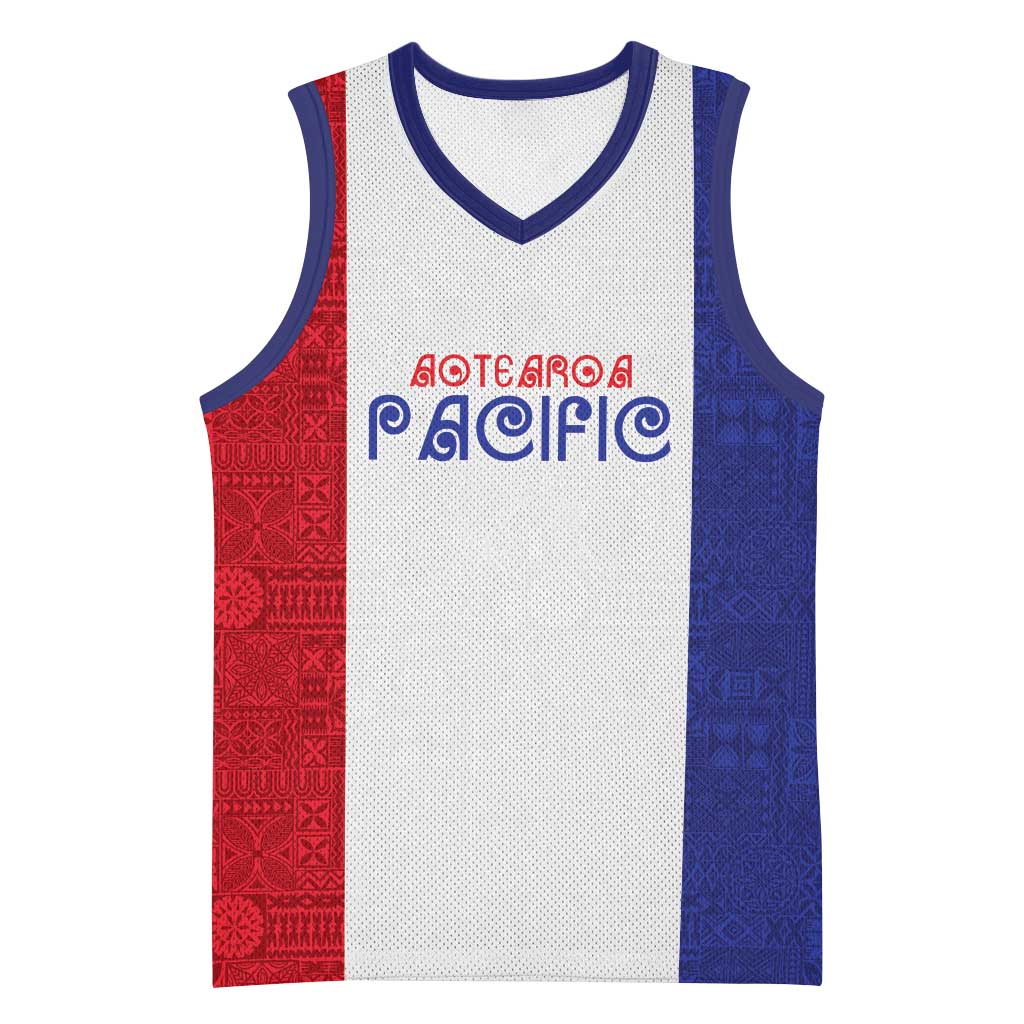 New Zealand Rugby Pacific Personalised Basketball Jersey Maori Style Tribal Tapa Pattern - Aussie Hoodie