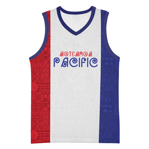 New Zealand Rugby Pacific Personalised Basketball Jersey Maori Style Tribal Tapa Pattern - Aussie Hoodie