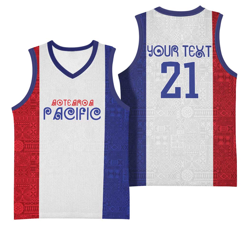 New Zealand Rugby Pacific Personalised Basketball Jersey Maori Style Tribal Tapa Pattern - Aussie Hoodie