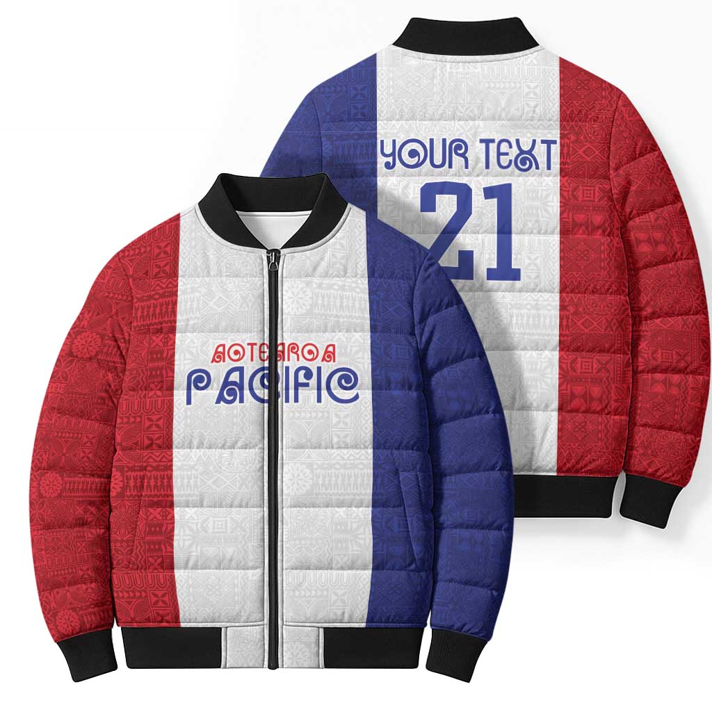 New Zealand Rugby Pacific Personalised Bomber Puffer Jacket Maori Style Tribal Tapa Pattern - Aussie Hoodie
