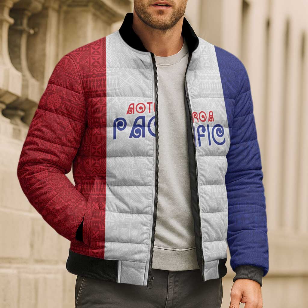 New Zealand Rugby Pacific Personalised Bomber Puffer Jacket Maori Style Tribal Tapa Pattern - Aussie Hoodie