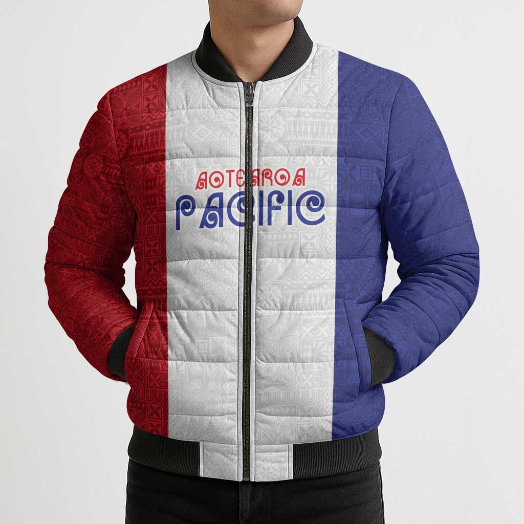 New Zealand Rugby Pacific Personalised Bomber Puffer Jacket Maori Style Tribal Tapa Pattern - Aussie Hoodie