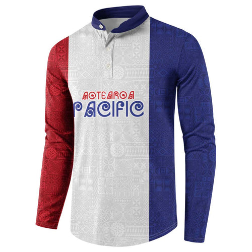 New Zealand Rugby Pacific Personalised Button Sweatshirt Maori Style Tribal Tapa Pattern