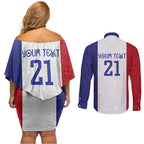 New Zealand Rugby Pacific Personalised Couples Matching Off Shoulder Short Dress and Long Sleeve Button Shirt Maori Style Tribal Tapa Pattern