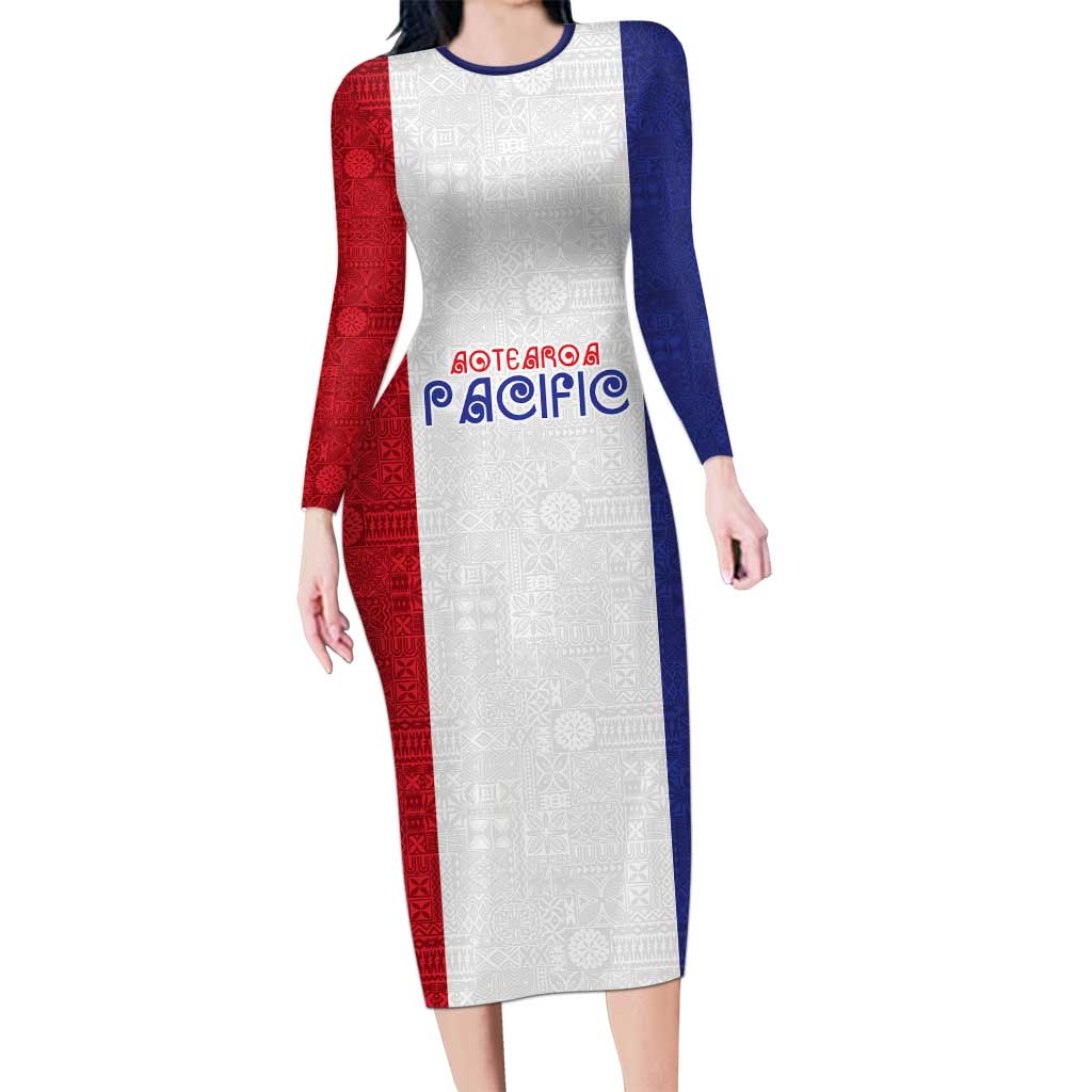 New Zealand Rugby Pacific Personalised Family Matching Long Sleeve Bodycon Dress and Hawaiian Shirt Maori Style Tribal Tapa Pattern