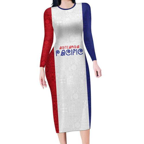 New Zealand Rugby Pacific Personalised Family Matching Long Sleeve Bodycon Dress and Hawaiian Shirt Maori Style Tribal Tapa Pattern