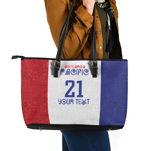New Zealand Rugby Pacific Personalised Leather Tote Bag Maori Style Tribal Tapa Pattern