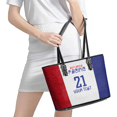 New Zealand Rugby Pacific Personalised Leather Tote Bag Maori Style Tribal Tapa Pattern