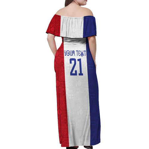 New Zealand Rugby Pacific Personalised Off Shoulder Maxi Dress Maori Style Tribal Tapa Pattern