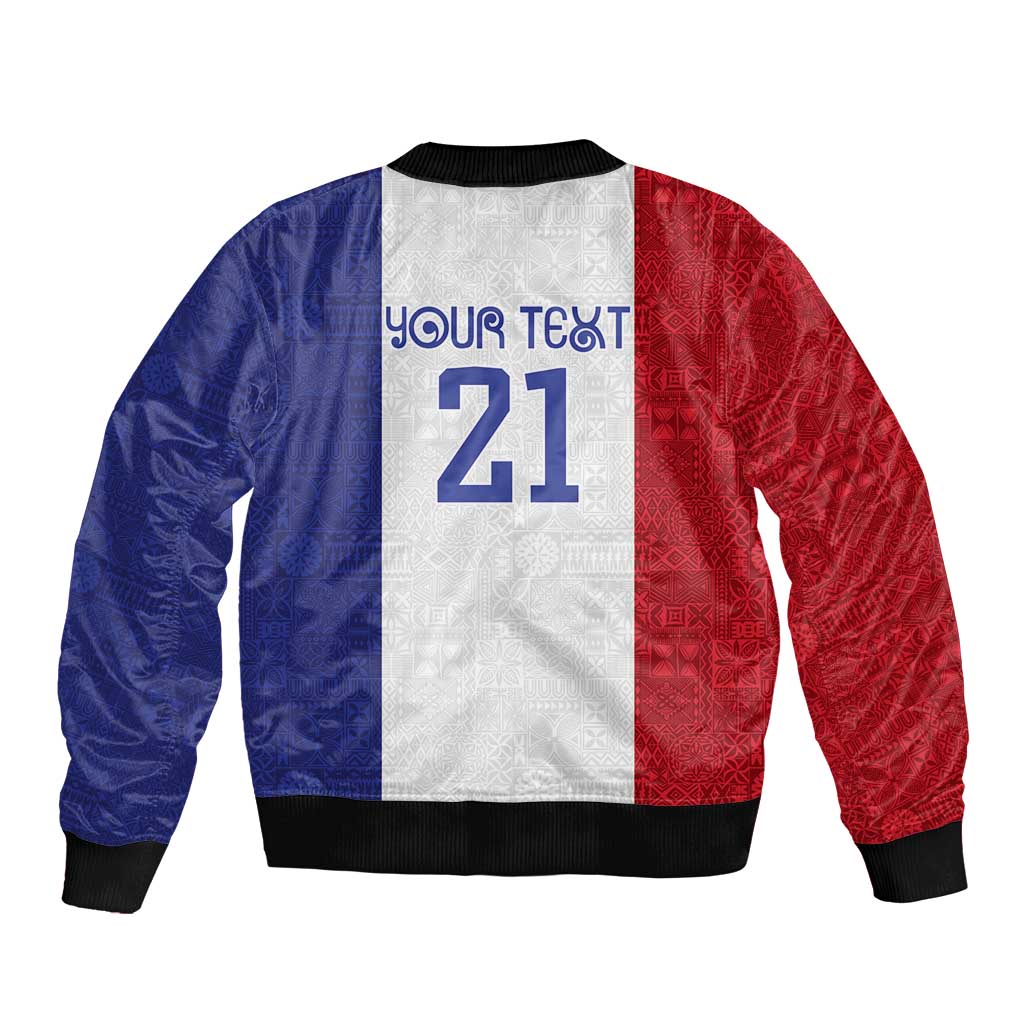 New Zealand Rugby Pacific Personalised Sleeve Zip Bomber Jacket Maori Style Tribal Tapa Pattern