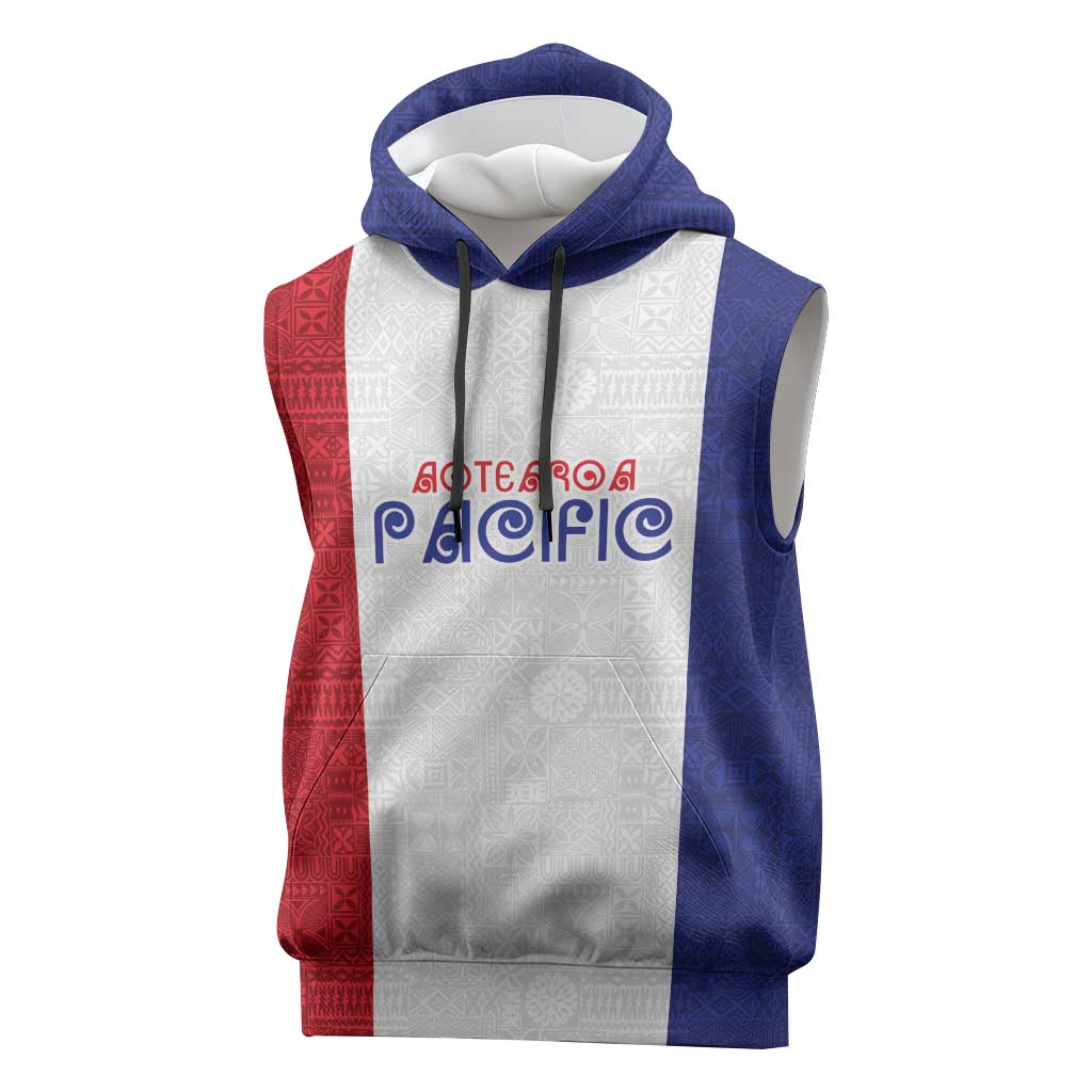 New Zealand Rugby Pacific Personalised Sleeveless Hoodie Maori Style Tribal Tapa Pattern - Aussie Hoodie