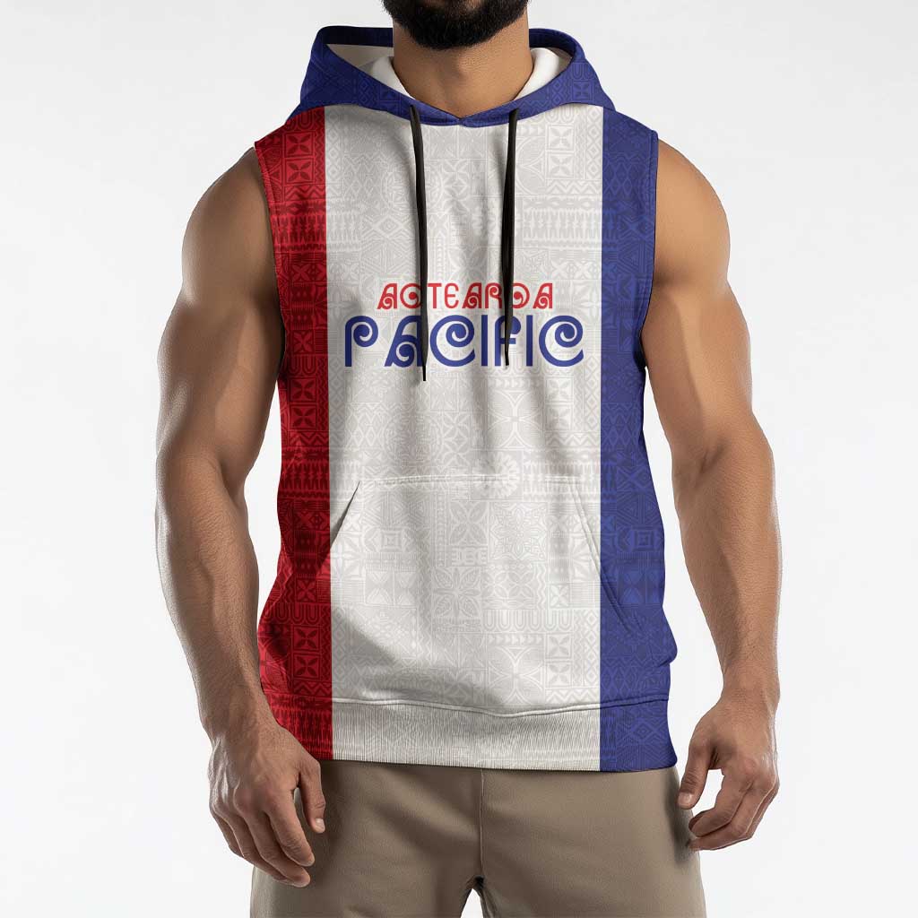 New Zealand Rugby Pacific Personalised Sleeveless Hoodie Maori Style Tribal Tapa Pattern - Aussie Hoodie