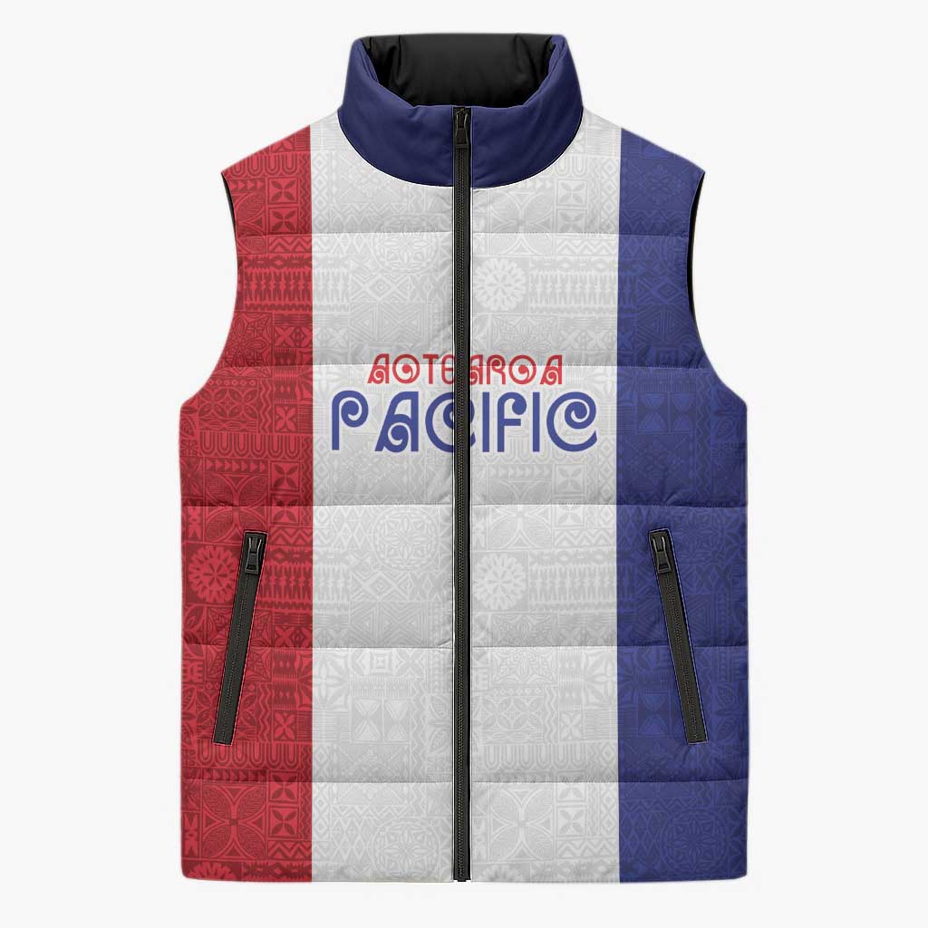 New Zealand Rugby Pacific Personalised Sleeveless Puffer Jacket Maori Style Tribal Tapa Pattern - Aussie Hoodie