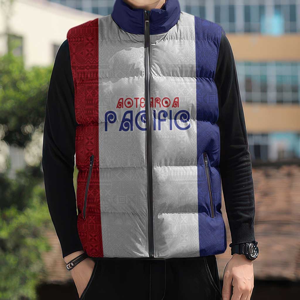 New Zealand Rugby Pacific Personalised Sleeveless Puffer Jacket Maori Style Tribal Tapa Pattern - Aussie Hoodie