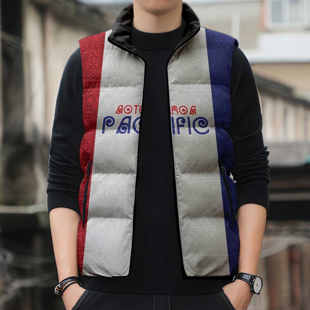 New Zealand Rugby Pacific Personalised Sleeveless Puffer Jacket Maori Style Tribal Tapa Pattern - Aussie Hoodie