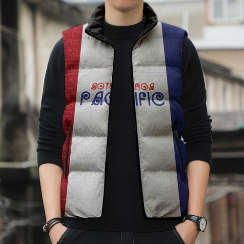 New Zealand Rugby Pacific Personalised Sleeveless Puffer Jacket Maori Style Tribal Tapa Pattern - Aussie Hoodie