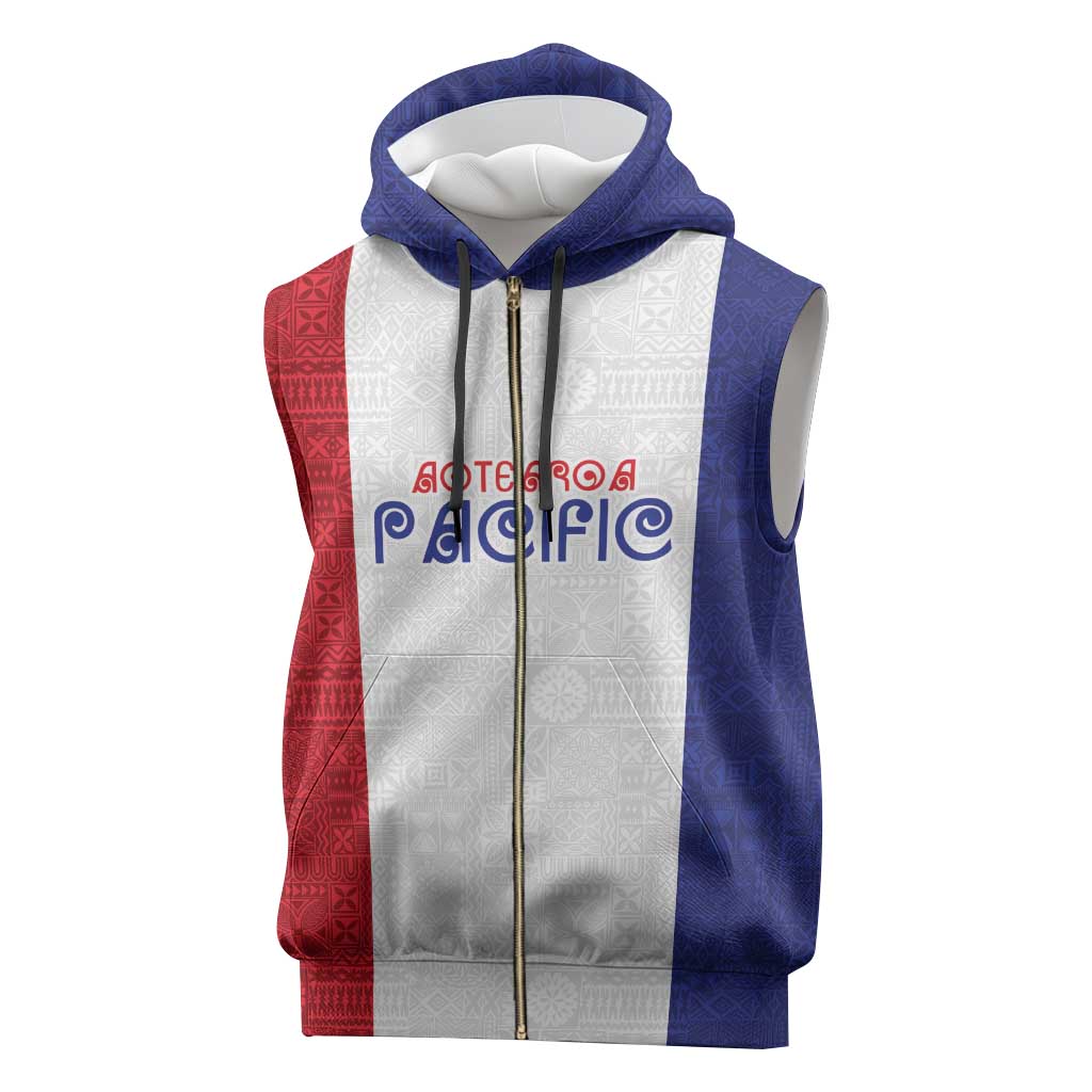 New Zealand Rugby Pacific Personalised Sleeveless Zip Hoodie Maori Style Tribal Tapa Pattern - Aussie Hoodie