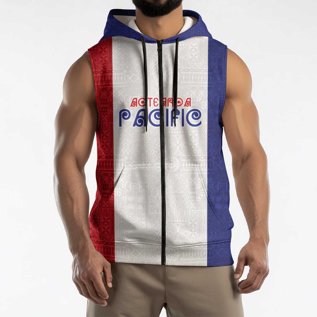 New Zealand Rugby Pacific Personalised Sleeveless Zip Hoodie Maori Style Tribal Tapa Pattern LT9