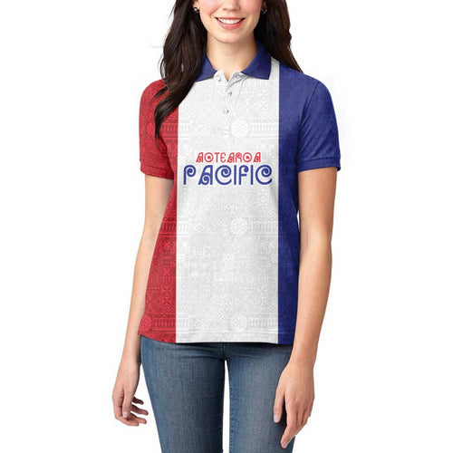 New Zealand Rugby Pacific Personalised Women Polo Shirt Maori Style Tribal Tapa Pattern