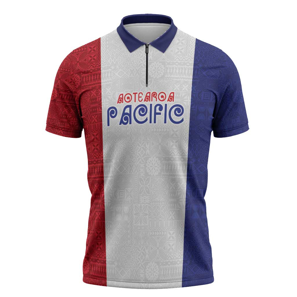 New Zealand Rugby Pacific Personalised Zipper Polo Shirt Maori Style Tribal Tapa Pattern - Aussie Hoodie