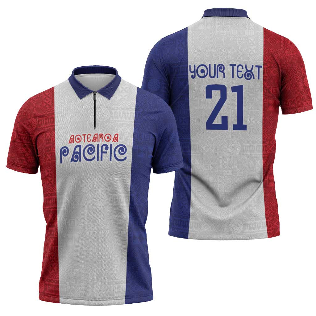 New Zealand Rugby Pacific Personalised Zipper Polo Shirt Maori Style Tribal Tapa Pattern - Aussie Hoodie