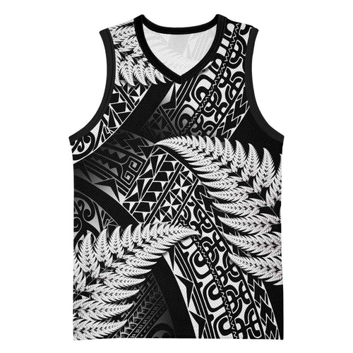 New Zealand Rugby Pacific Personalised Basketball Jersey All Black Maori Pasifika Fern Pattern - Aussie Hoodie