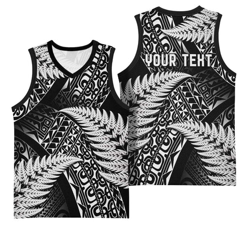 New Zealand Rugby Pacific Personalised Basketball Jersey All Black Maori Pasifika Fern Pattern - Aussie Hoodie