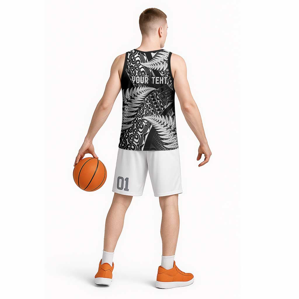 New Zealand Rugby Pacific Personalised Basketball Jersey All Black Maori Pasifika Fern Pattern - Aussie Hoodie