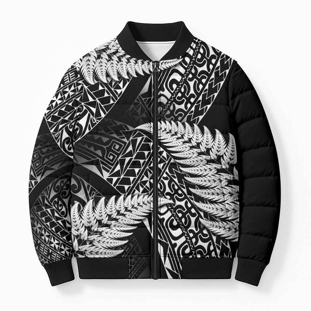 New Zealand Rugby Pacific Personalised Bomber Puffer Jacket All Black Maori Pasifika Fern Pattern - Aussie Hoodie