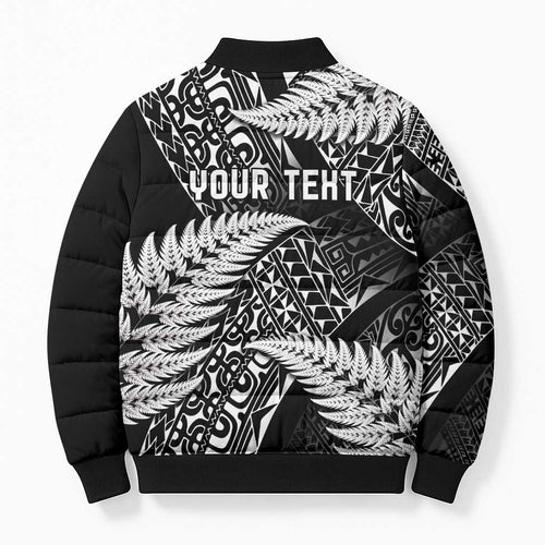 New Zealand Rugby Pacific Personalised Bomber Puffer Jacket All Black Maori Pasifika Fern Pattern - Aussie Hoodie