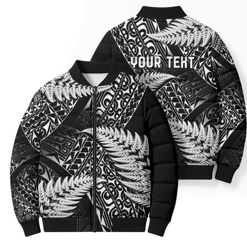 New Zealand Rugby Pacific Personalised Bomber Puffer Jacket All Black Maori Pasifika Fern Pattern - Aussie Hoodie