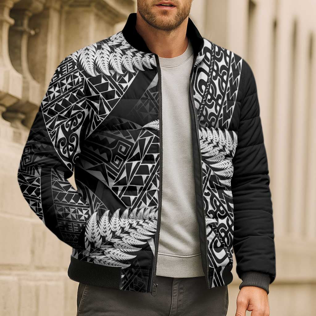 New Zealand Rugby Pacific Personalised Bomber Puffer Jacket All Black Maori Pasifika Fern Pattern - Aussie Hoodie