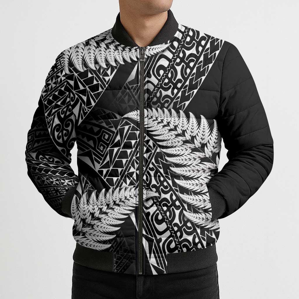 New Zealand Rugby Pacific Personalised Bomber Puffer Jacket All Black Maori Pasifika Fern Pattern - Aussie Hoodie