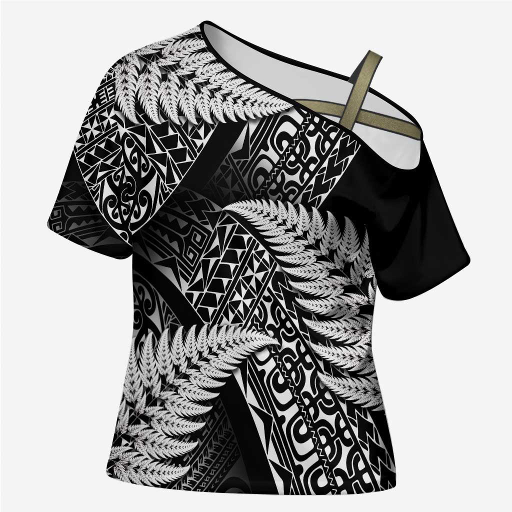 New Zealand Rugby Pacific Personalised Cross Shoulder Shirt All Black Maori Pasifika Fern Pattern - Aussie Hoodie