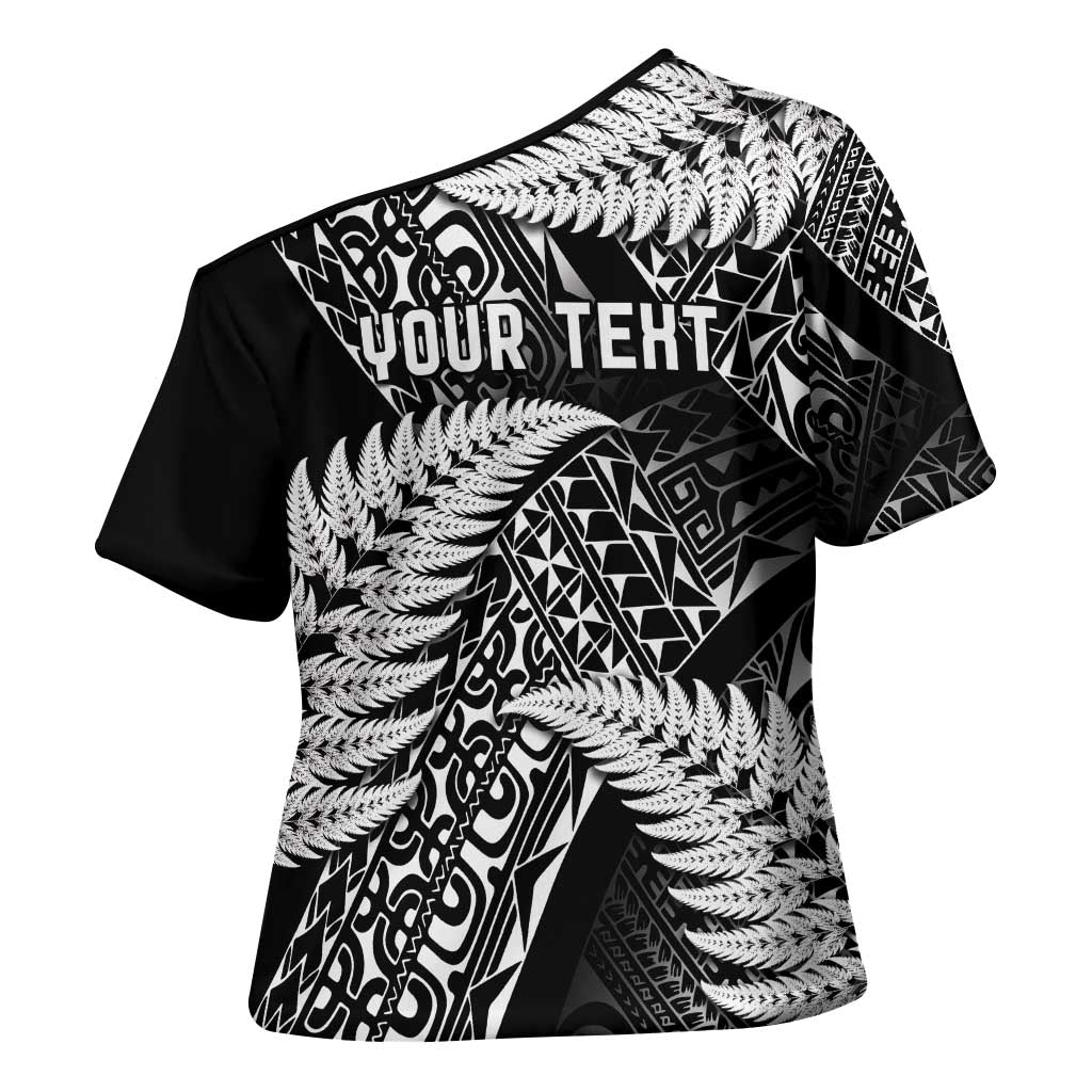 New Zealand Rugby Pacific Personalised Cross Shoulder Shirt All Black Maori Pasifika Fern Pattern - Aussie Hoodie