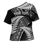 New Zealand Rugby Pacific Personalised Cross Shoulder Shirt All Black Maori Pasifika Fern Pattern - Aussie Hoodie
