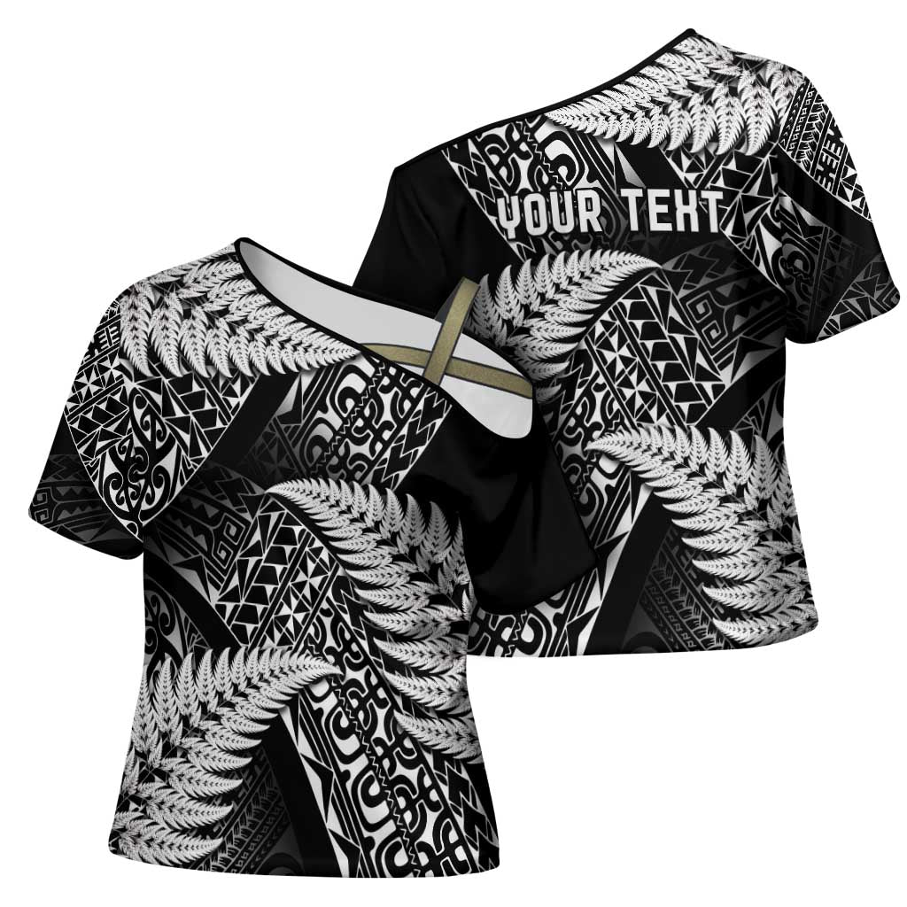 New Zealand Rugby Pacific Personalised Cross Shoulder Shirt All Black Maori Pasifika Fern Pattern - Aussie Hoodie