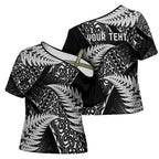 New Zealand Rugby Pacific Personalised Cross Shoulder Shirt All Black Maori Pasifika Fern Pattern - Aussie Hoodie