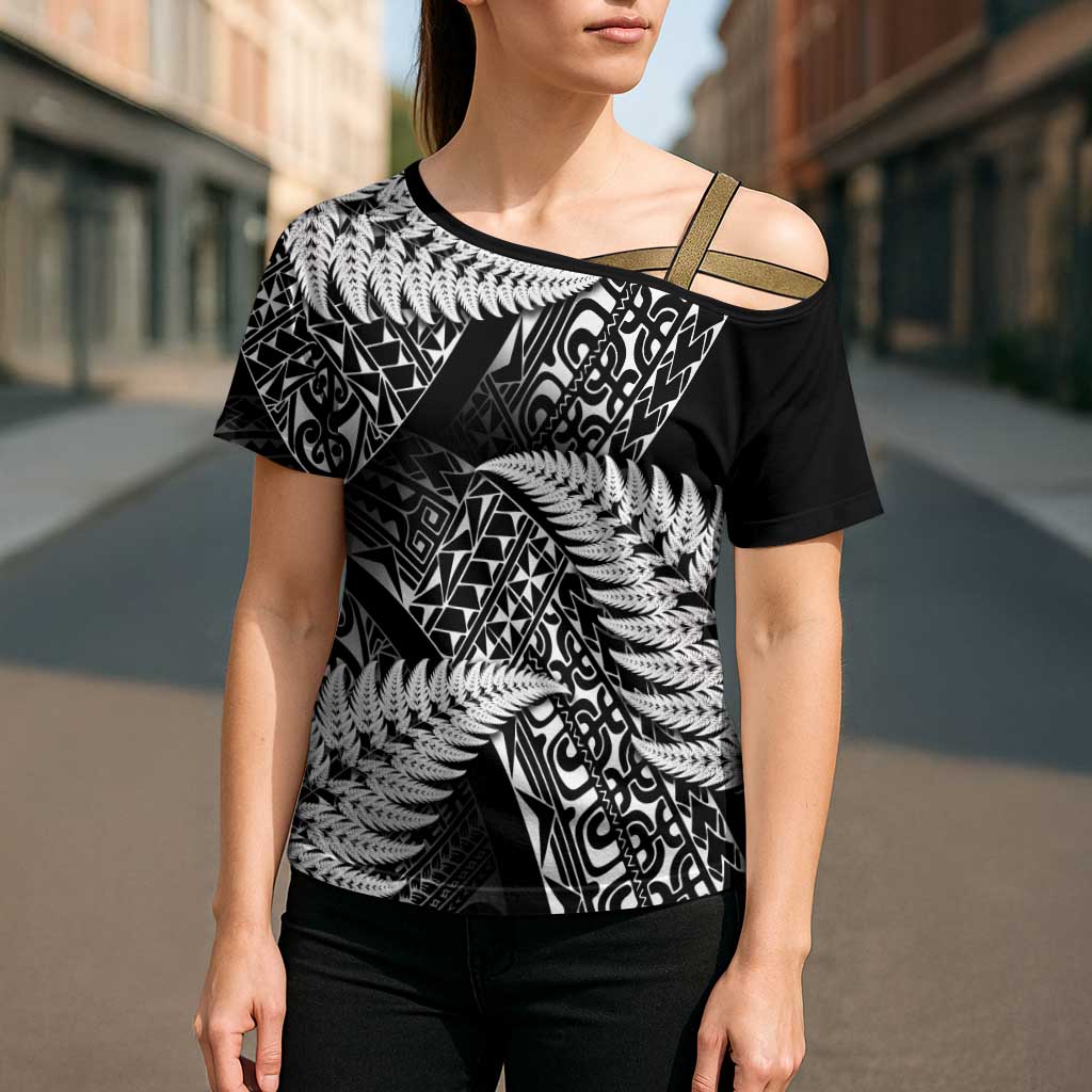 New Zealand Rugby Pacific Personalised Cross Shoulder Shirt All Black Maori Pasifika Fern Pattern - Aussie Hoodie